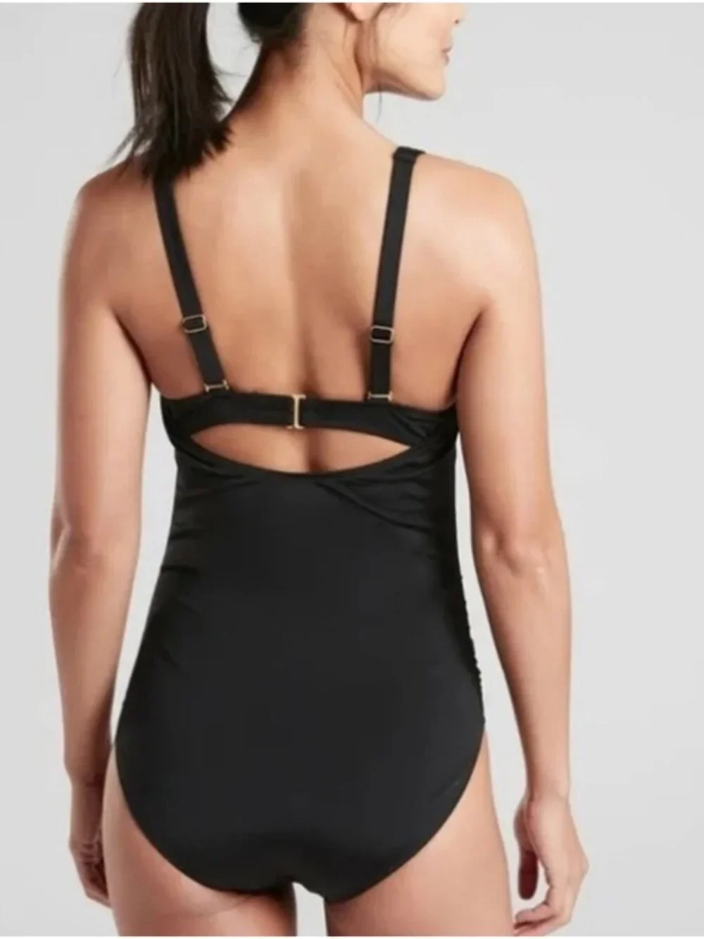 Athleta Black Aqualuxe Wide Strap Square Neck One Piece Swimsuit M